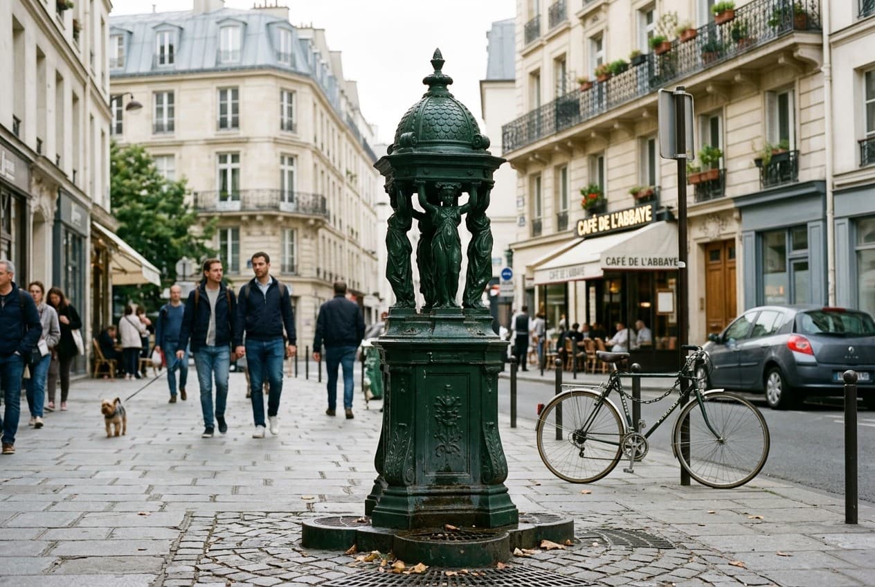 Verre d'eau du robinet à Paris avec vue sur la Seine en arrière-plan